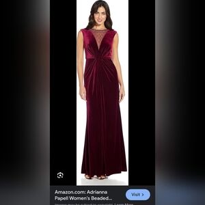 Adrianna Papell Burgandy Beaded Sleeveless Velvet Maxi Gown